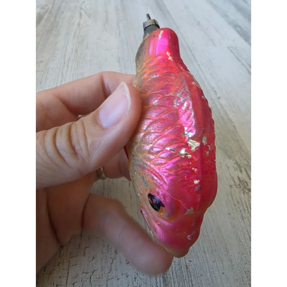 Antique AS IS fish Mercury pink glass ornament Xmas tree Fisher nautical